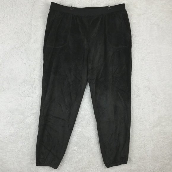 AnyBody Womens Pants Joggers‎ Fuzzy Black Pockets Pull On Elastic Waist L - Picture 1 of 12
